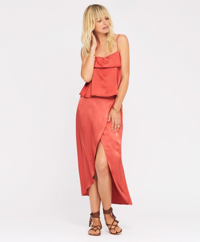 Mandola Wrap Midi Skirt - Terracotta
