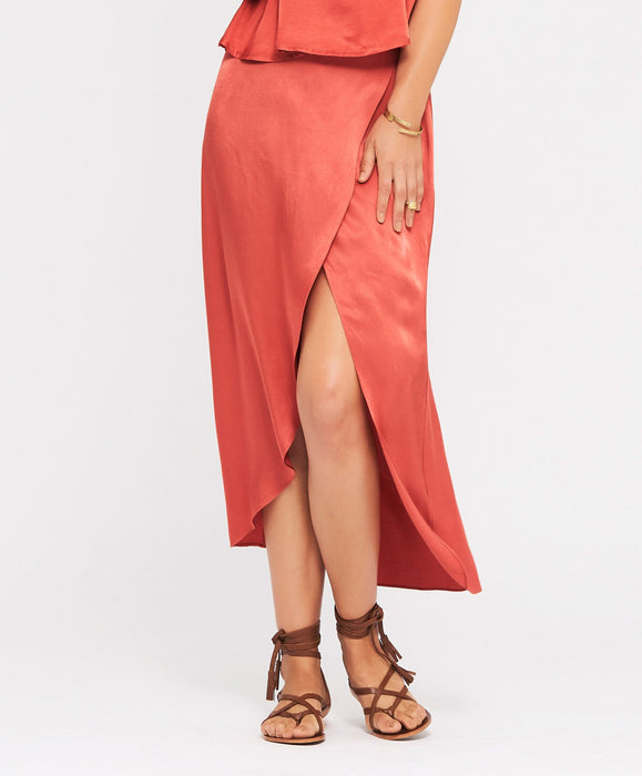 Mandola Wrap Midi Skirt - Terracotta