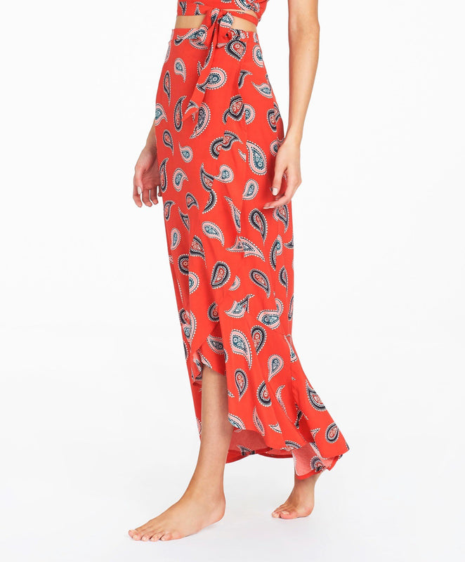 Allegra Wrap Maxi Skirt - Red