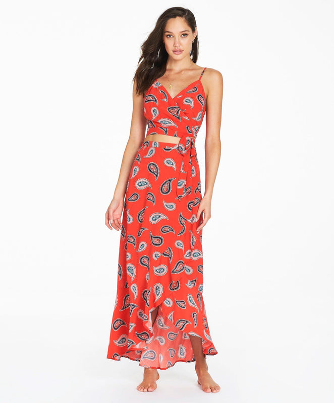 Allegra Wrap Maxi Skirt - Red