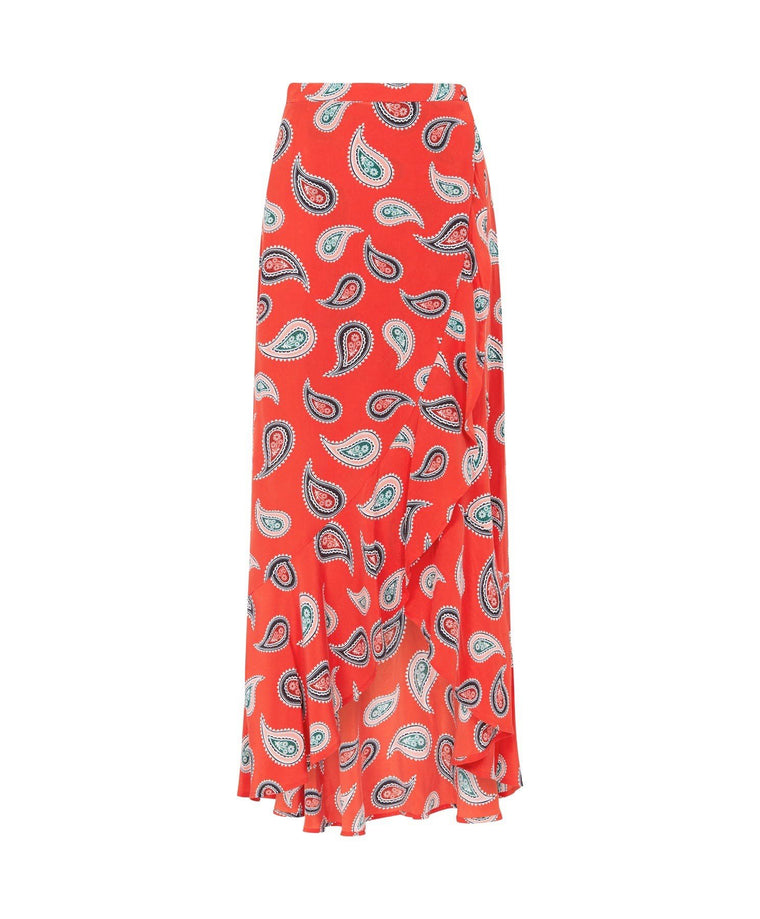Allegra Wrap Maxi Skirt - Red