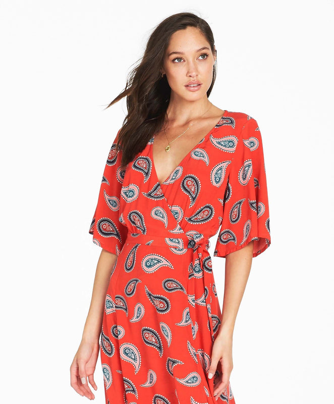 Allegra Wrap Midi Dress - Red