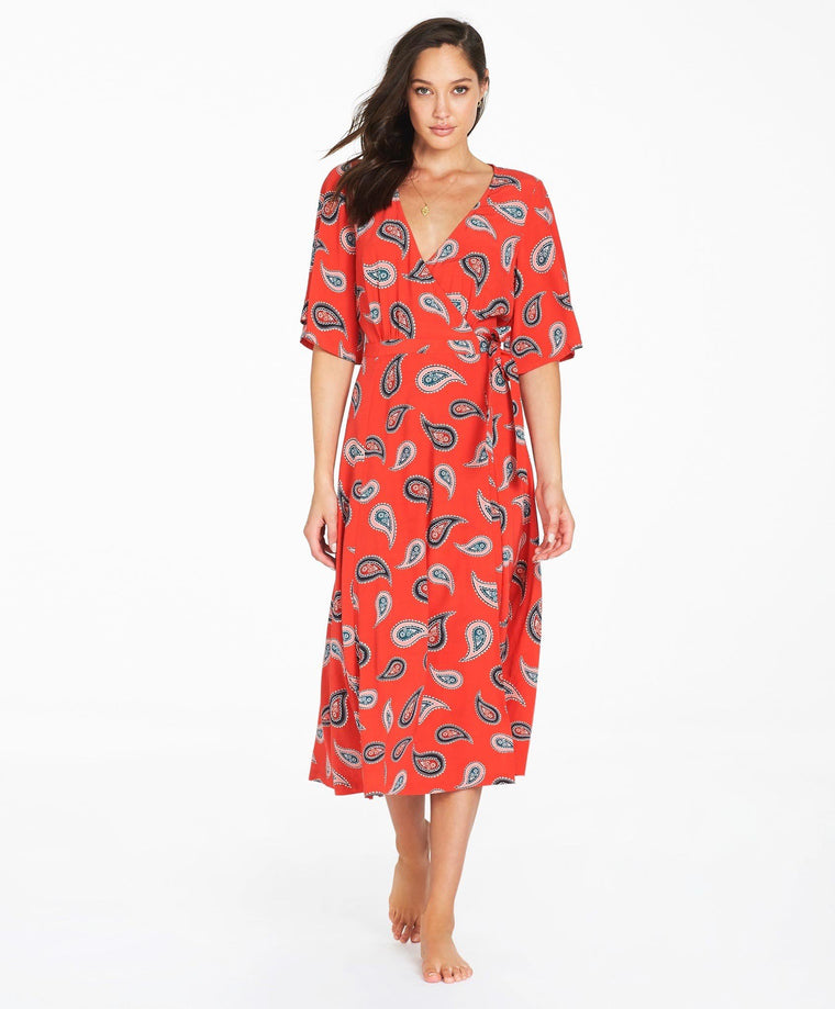 Allegra Wrap Midi Dress - Red