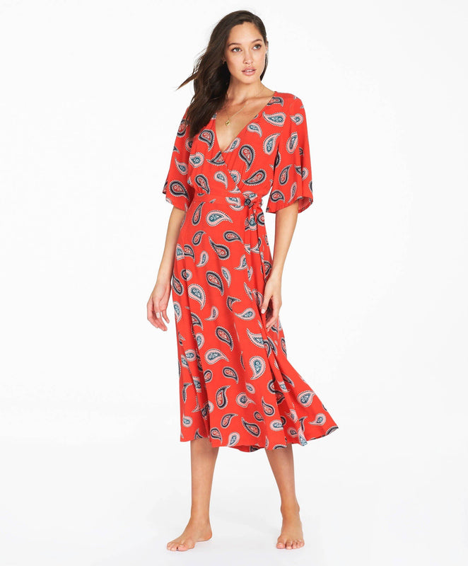 Allegra Wrap Midi Dress - Red