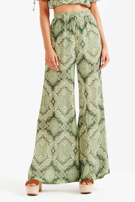 Delon Wide Leg Sheer Pant - Green