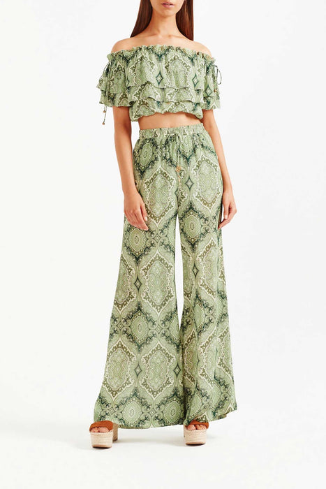 Tigerlily Delon Wide Leg Sheer Pant - Green