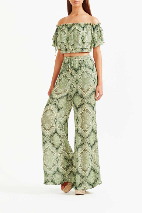 Delon Wide Leg Sheer Pant - Green