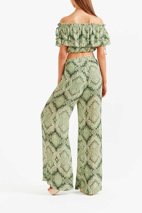 Delon Wide Leg Sheer Pant - Green