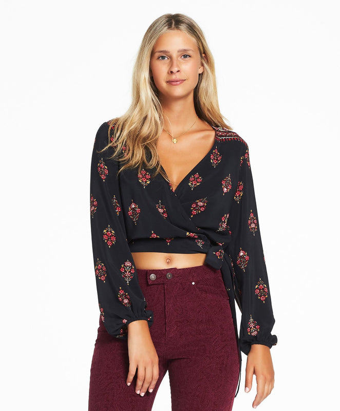 Tigerlily Julienne Crop Blouse - Charcoal