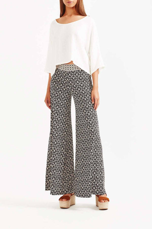 Karezi Wide Leg Pant - Bone/Black
