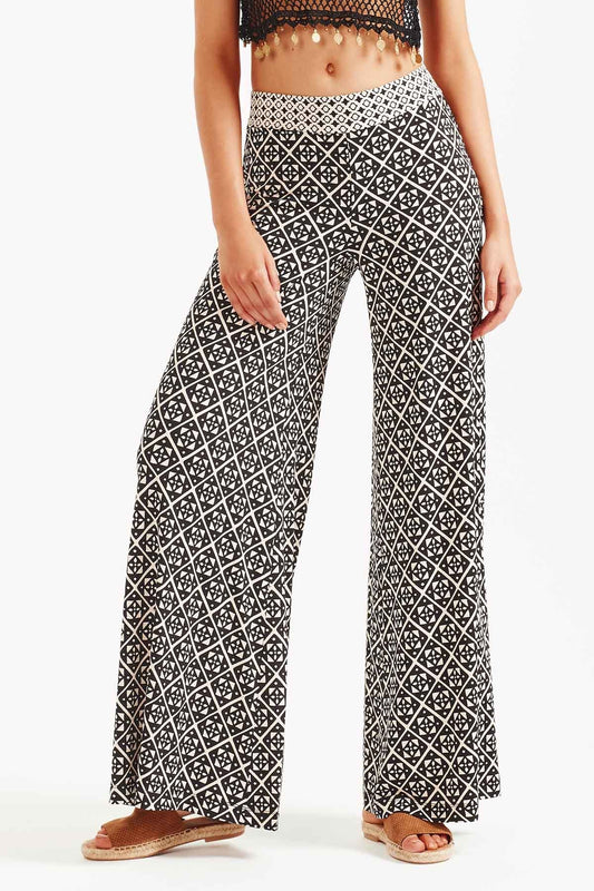 Karezi Wide Leg Pant - Bone/Black