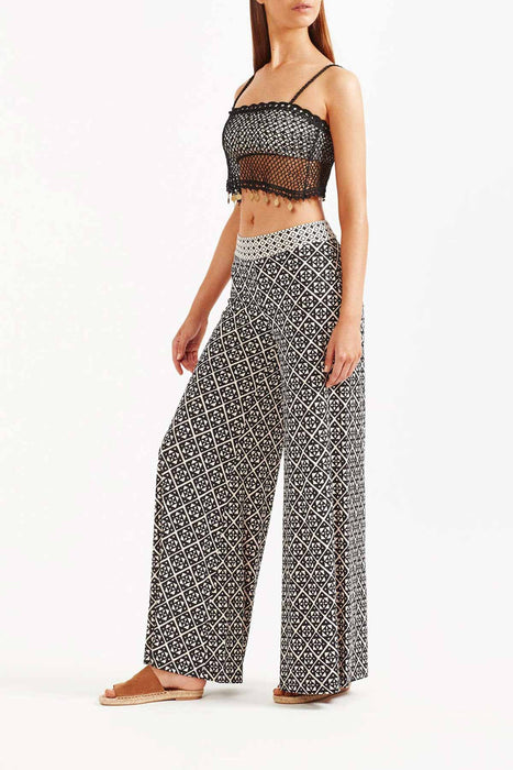 Karezi Wide Leg Pant - Bone/Black