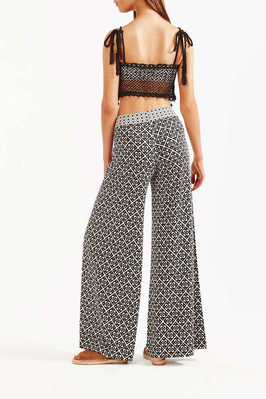 Karezi Wide Leg Pant - Bone/Black
