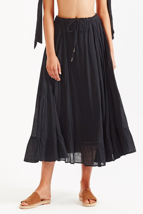 Marjan Ruffle Midi Skirt - Black