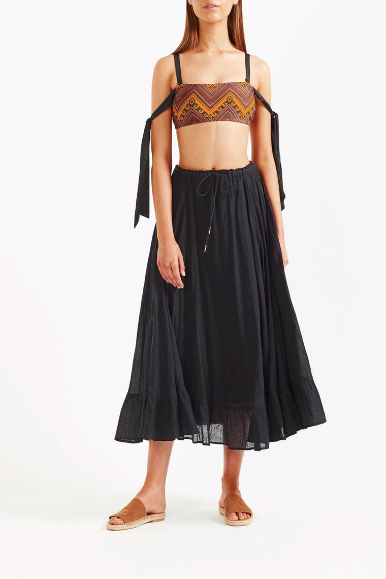 Marjan Ruffle Midi Skirt - Black