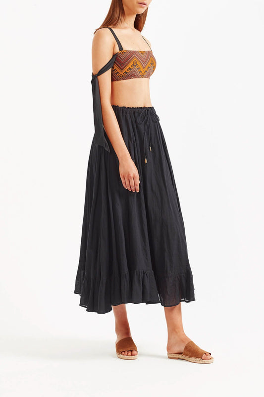 Marjan Ruffle Midi Skirt - Black