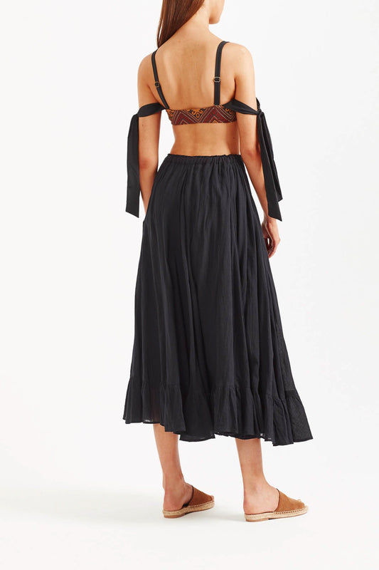 Marjan Ruffle Midi Skirt - Black