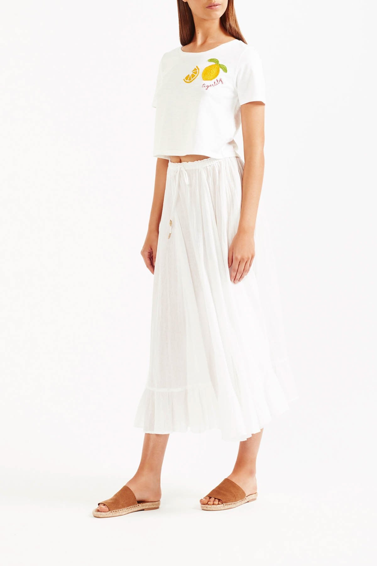 Tigerlily Marjan Ruffle Midi Skirt - White