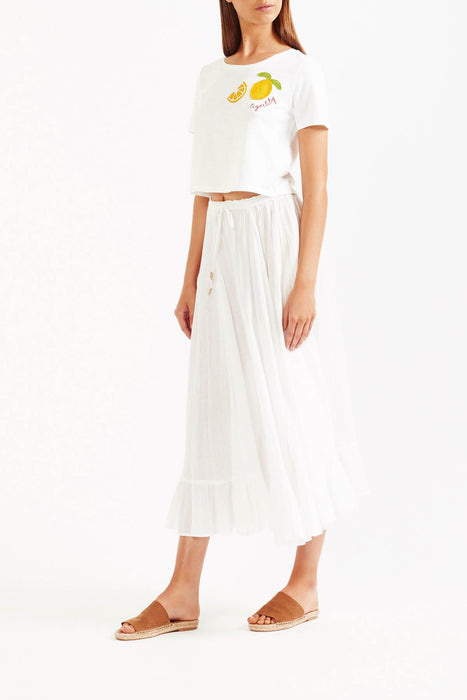 Tigerlily Marjan Ruffle Midi Skirt - White