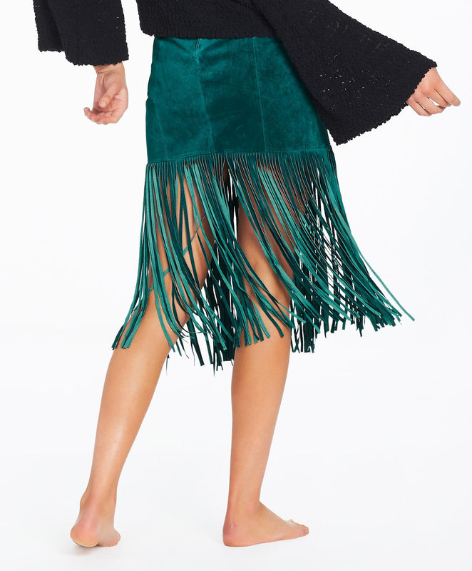 Noto Suede Midi Skirt - Emerald