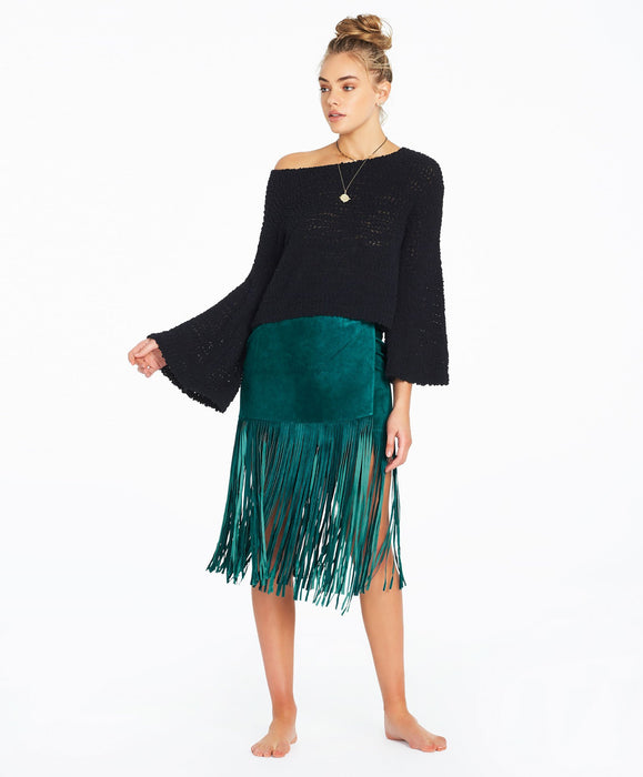 Noto Suede Midi Skirt - Emerald