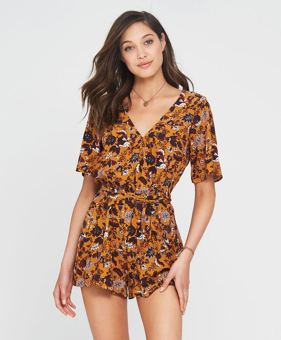 Tigerlily Paradis Short Sleeve Playsuit - Mustard