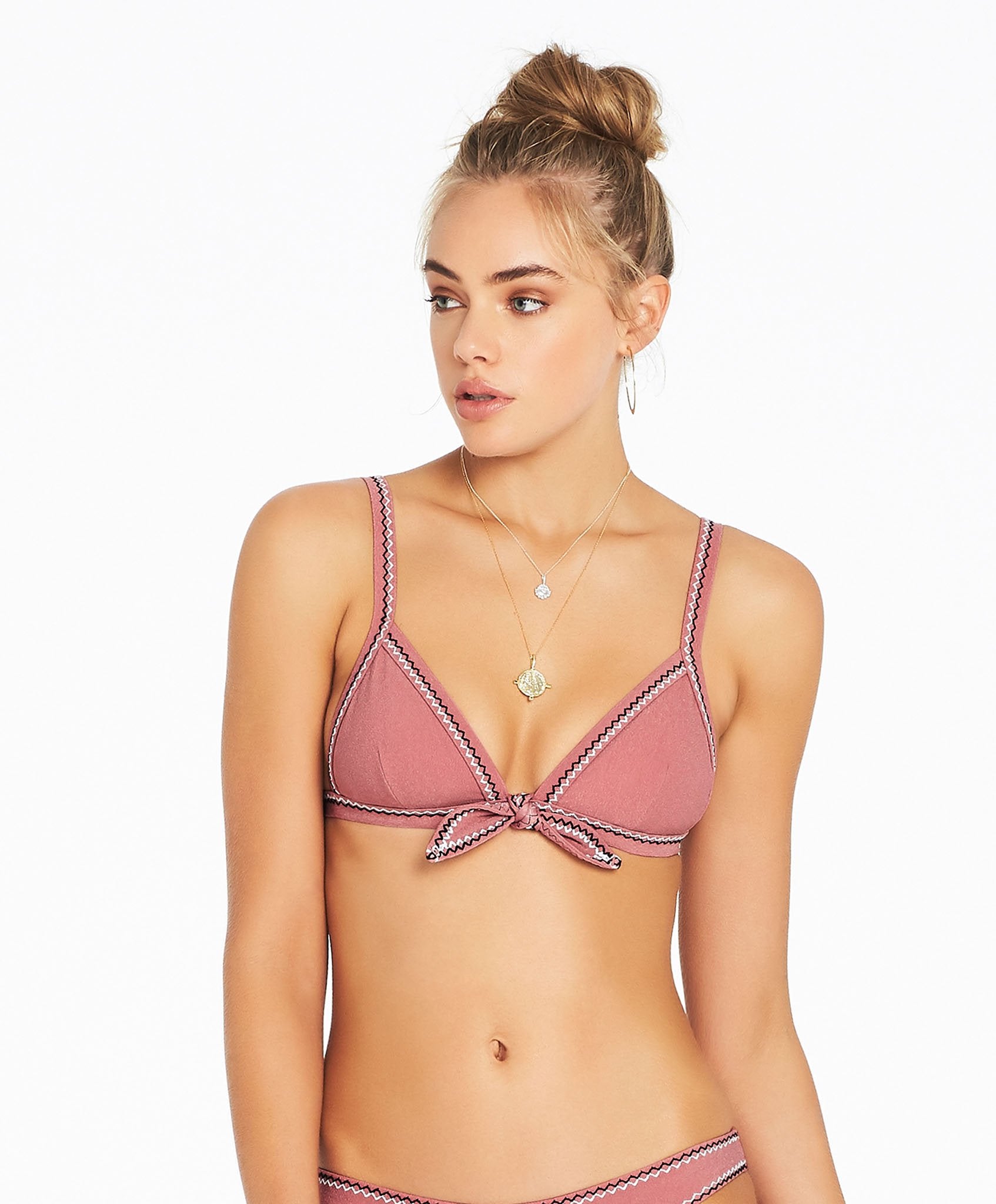Tigerlily Rosetta Fixed Tri Bikini Top - Dusty Rose