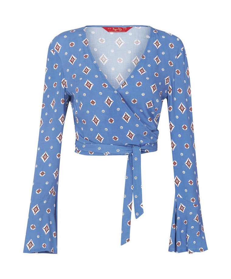 Sadaf Longsleeve Wrap Crop Top - Blue