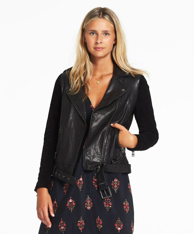 Tigerlily Vedette Suede-Leather Biker Jacket - Black